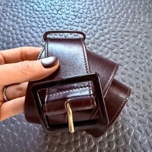 YSL Brown Leather Belt with Black Buckle